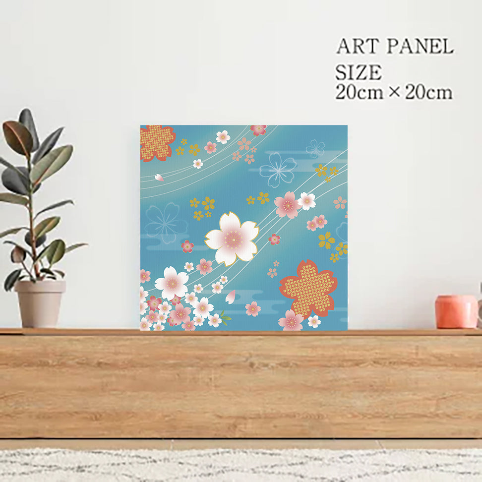 着物柄 桜 浅葱色【アートパネル】