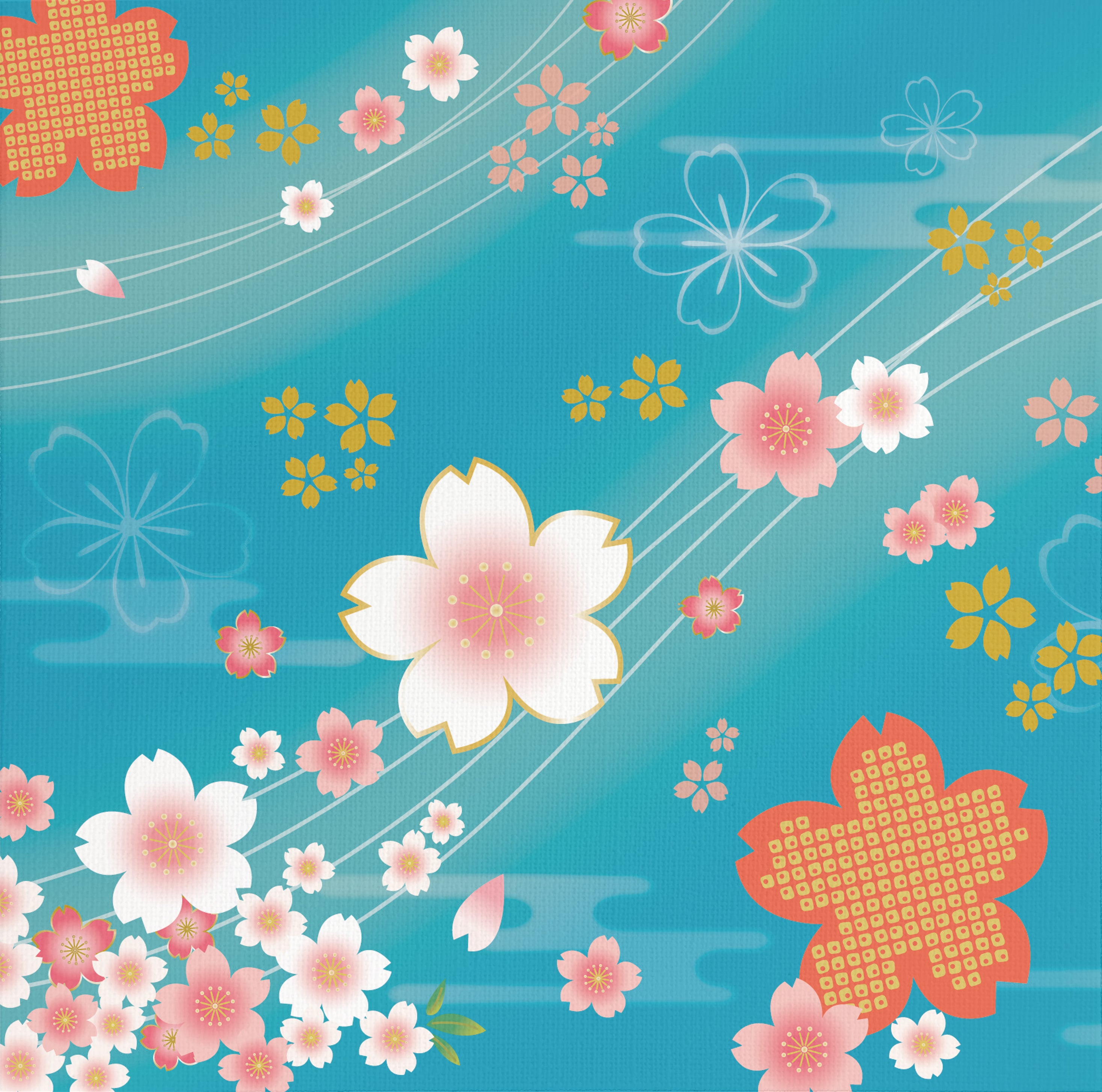 着物柄 桜 浅葱色【アートパネル】