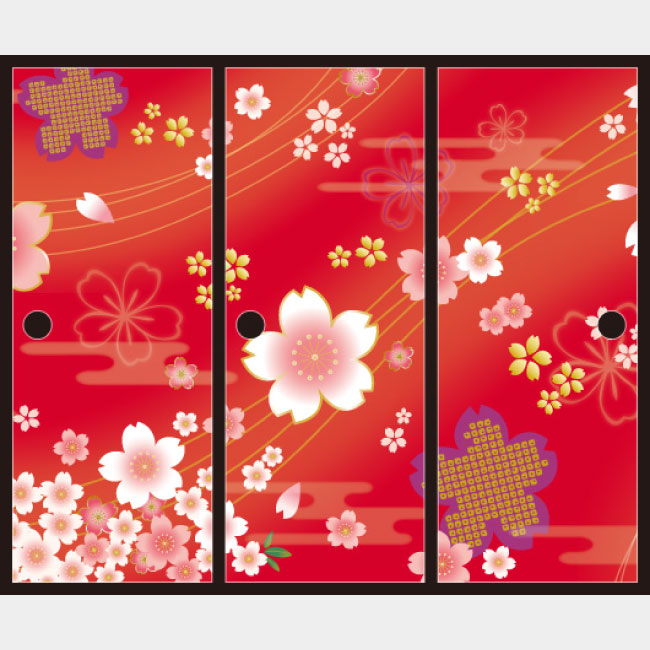 着物柄 桜 紅【ふすま紙】