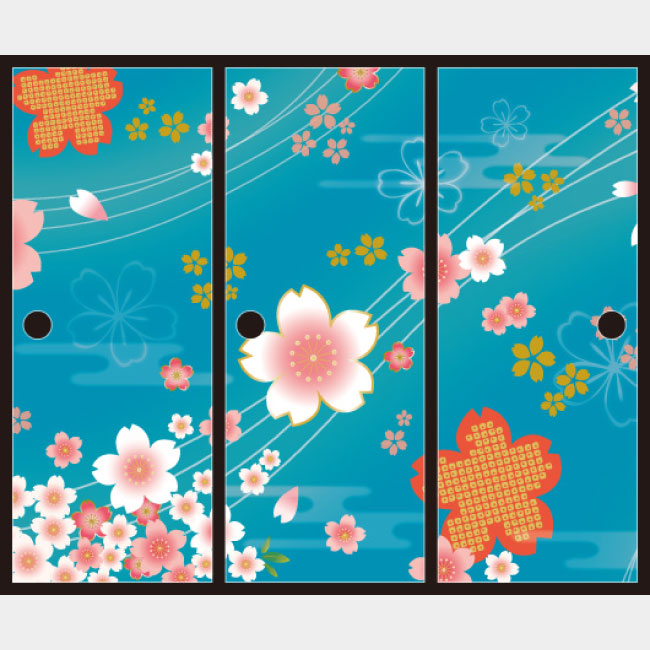 着物柄 桜 浅葱色【ふすま紙】