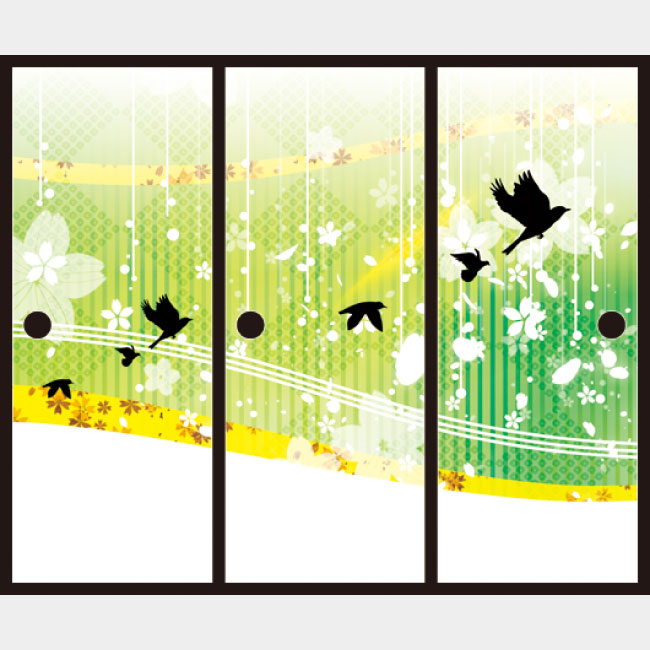 花鳥風月 グリーン【ふすま紙】