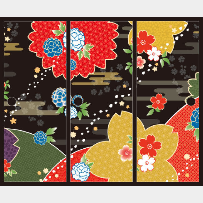 桜牡丹 墨色【ふすま紙】