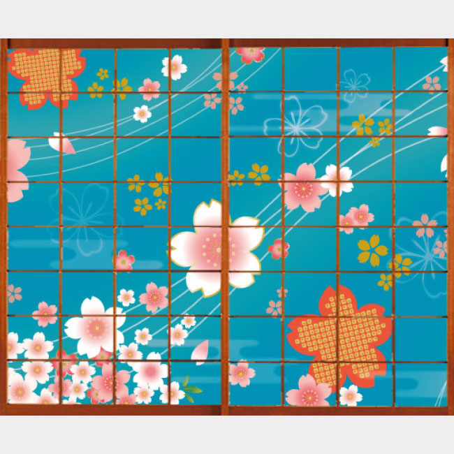 着物柄 桜 浅葱色【障子紙】