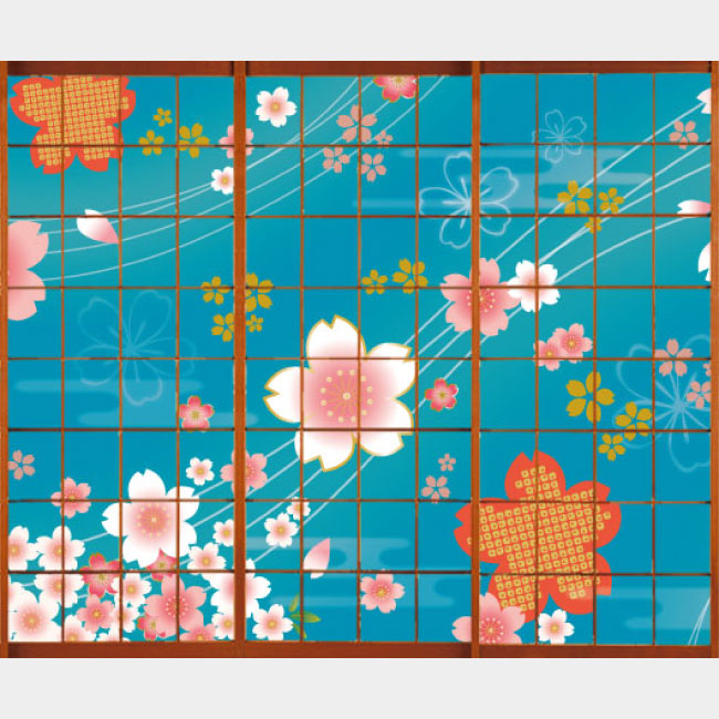 着物柄 桜 浅葱色【障子紙】