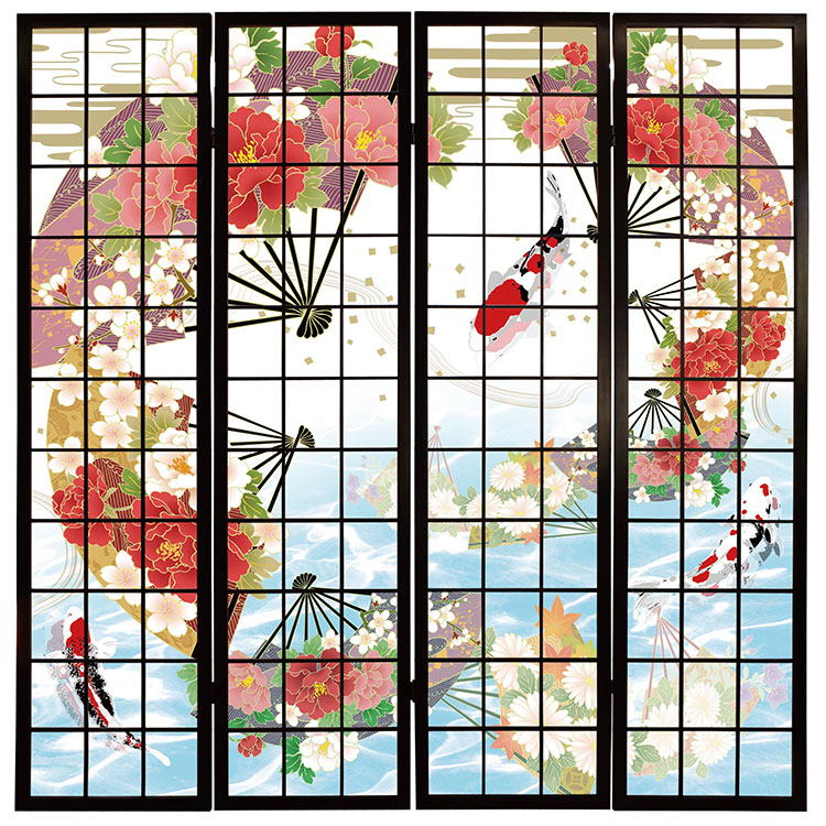 華扇と鯉【衝立】