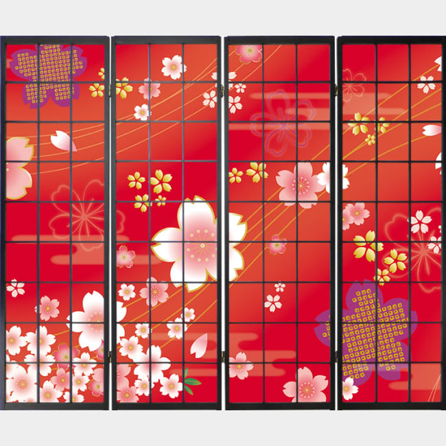 着物柄 桜 紅【衝立】