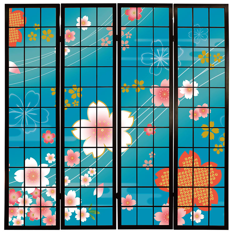 着物柄 桜 浅葱色【衝立】