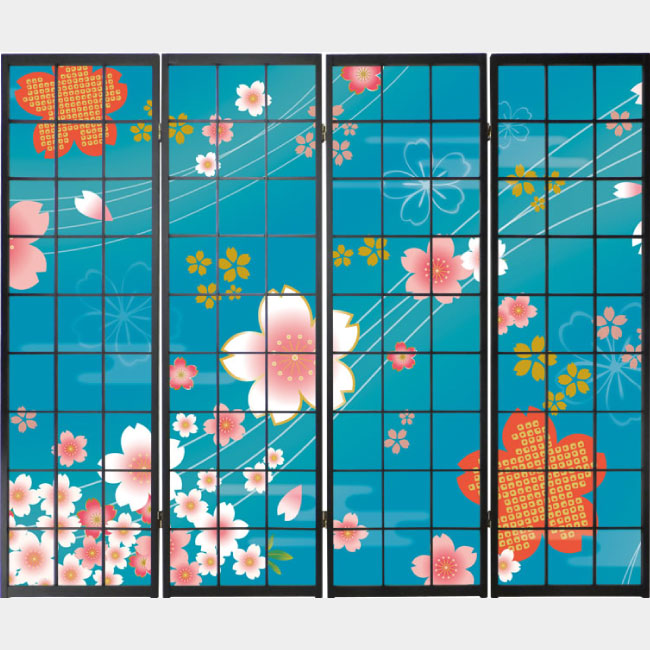 着物柄 桜 浅葱色【衝立】