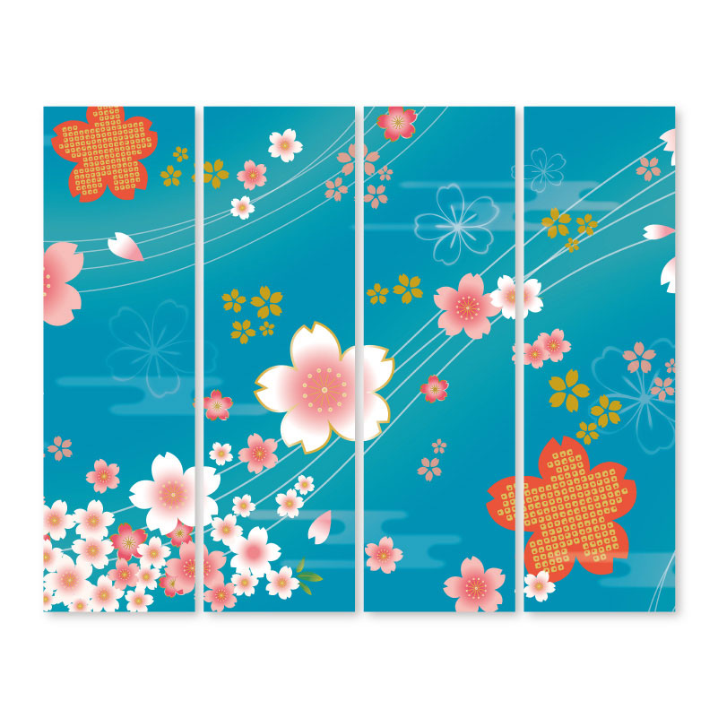 着物柄 桜 浅葱色【衝立】