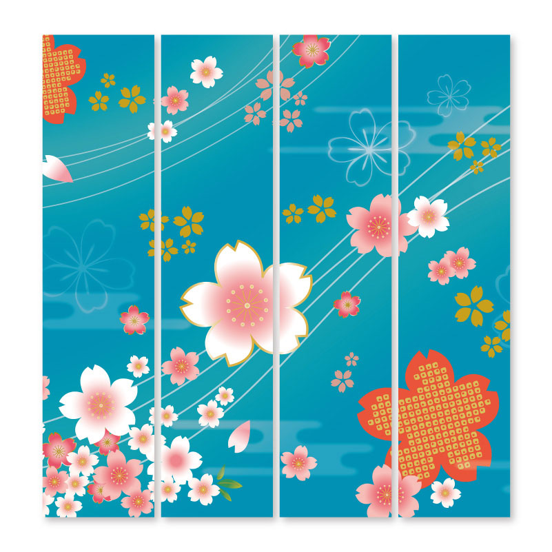 着物柄 桜 浅葱色【衝立】
