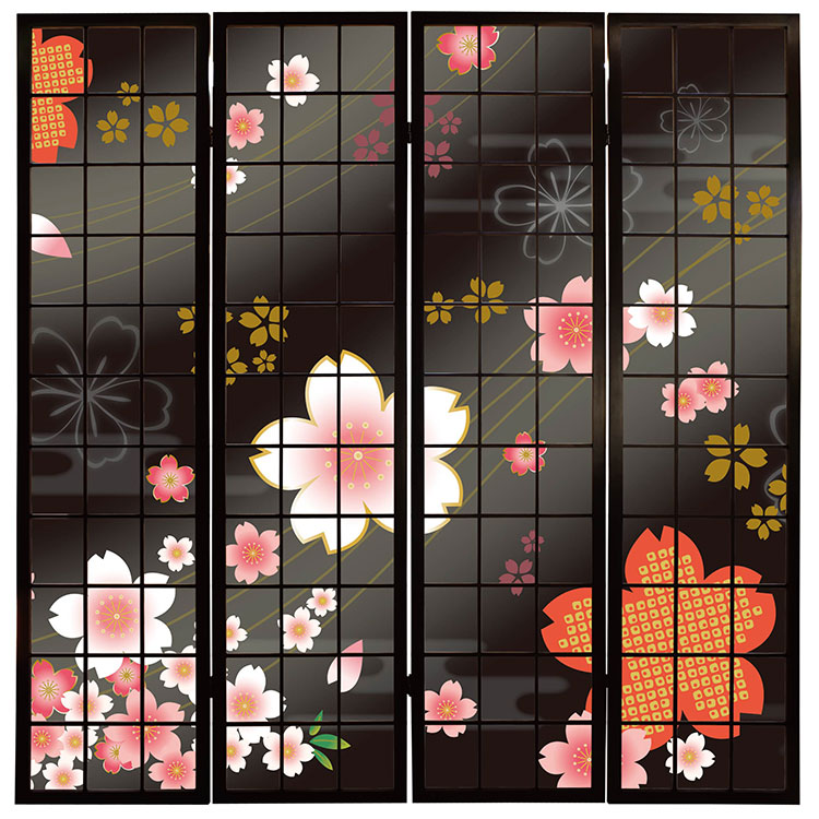 着物柄 桜 漆黒【衝立】