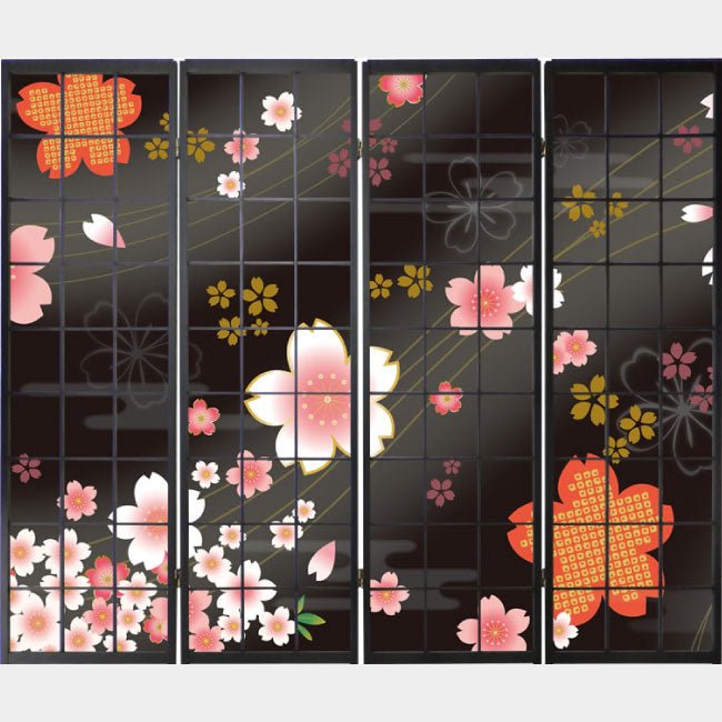 着物柄 桜 漆黒【衝立】