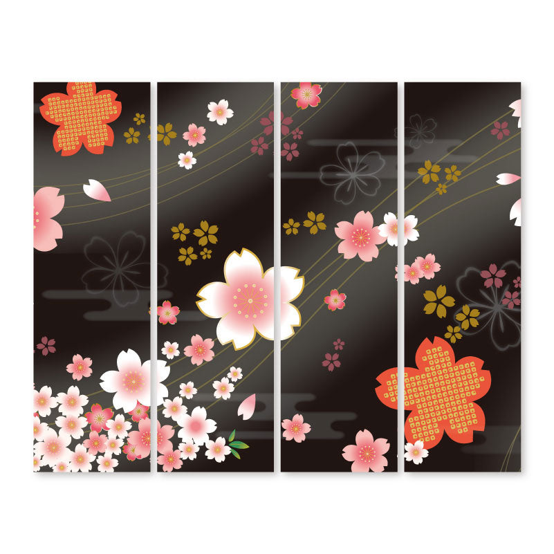 着物柄 桜 漆黒【衝立】