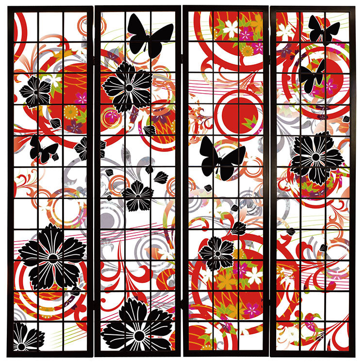 花･蝶･なでしこ 赤【衝立】