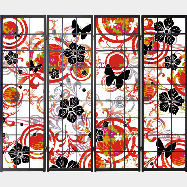 花･蝶･なでしこ 赤【衝立】